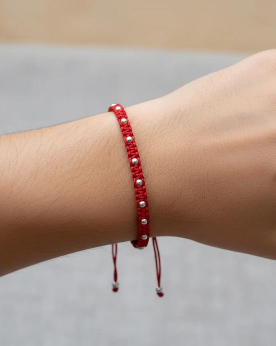 Pulsera Hilo Rojo Hombre Esferas De Plata 925 Macrame-2