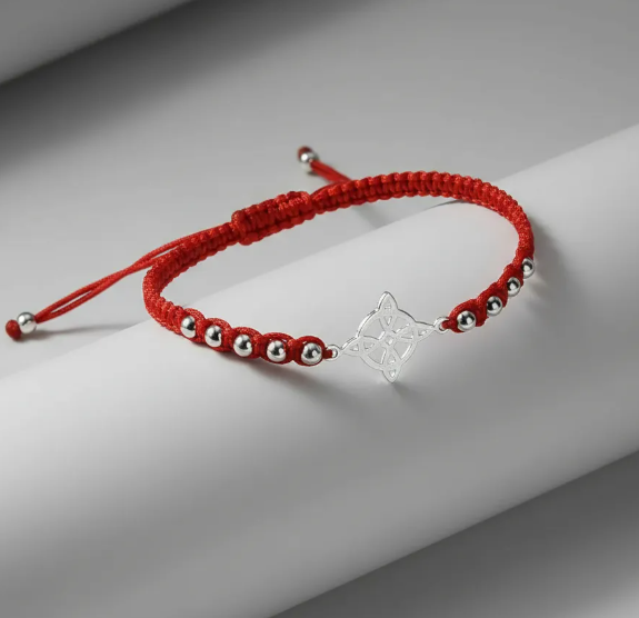 Pulsera Hilo Rojo Nudo De Brujas Plata Con Esferas Ajustable-3