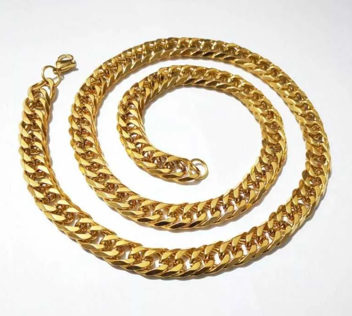 Collar Cadena Cubana Hombre Acero Inoxidable Gold Grumet-4
