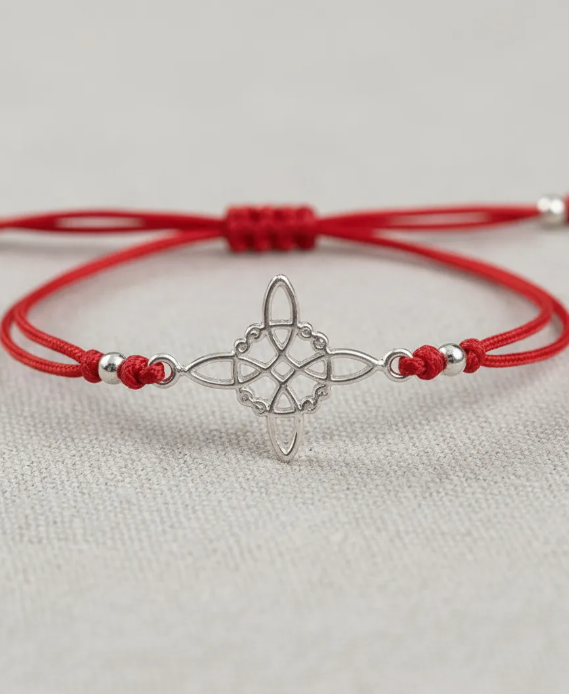 Pulsera Nudo De Brujas Hilo Rojo Plata Fina Proteccion-2