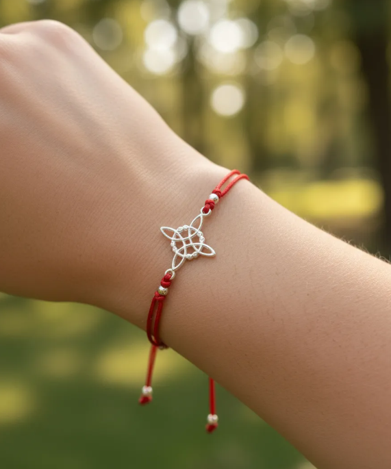 Pulsera Nudo De Brujas Hilo Rojo Plata Fina Proteccion-3
