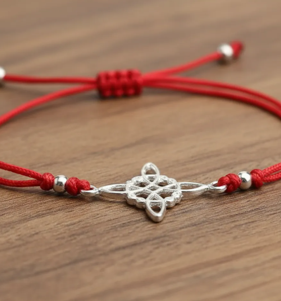 Pulsera Nudo De Brujas Hilo Rojo Plata Fina Proteccion-4