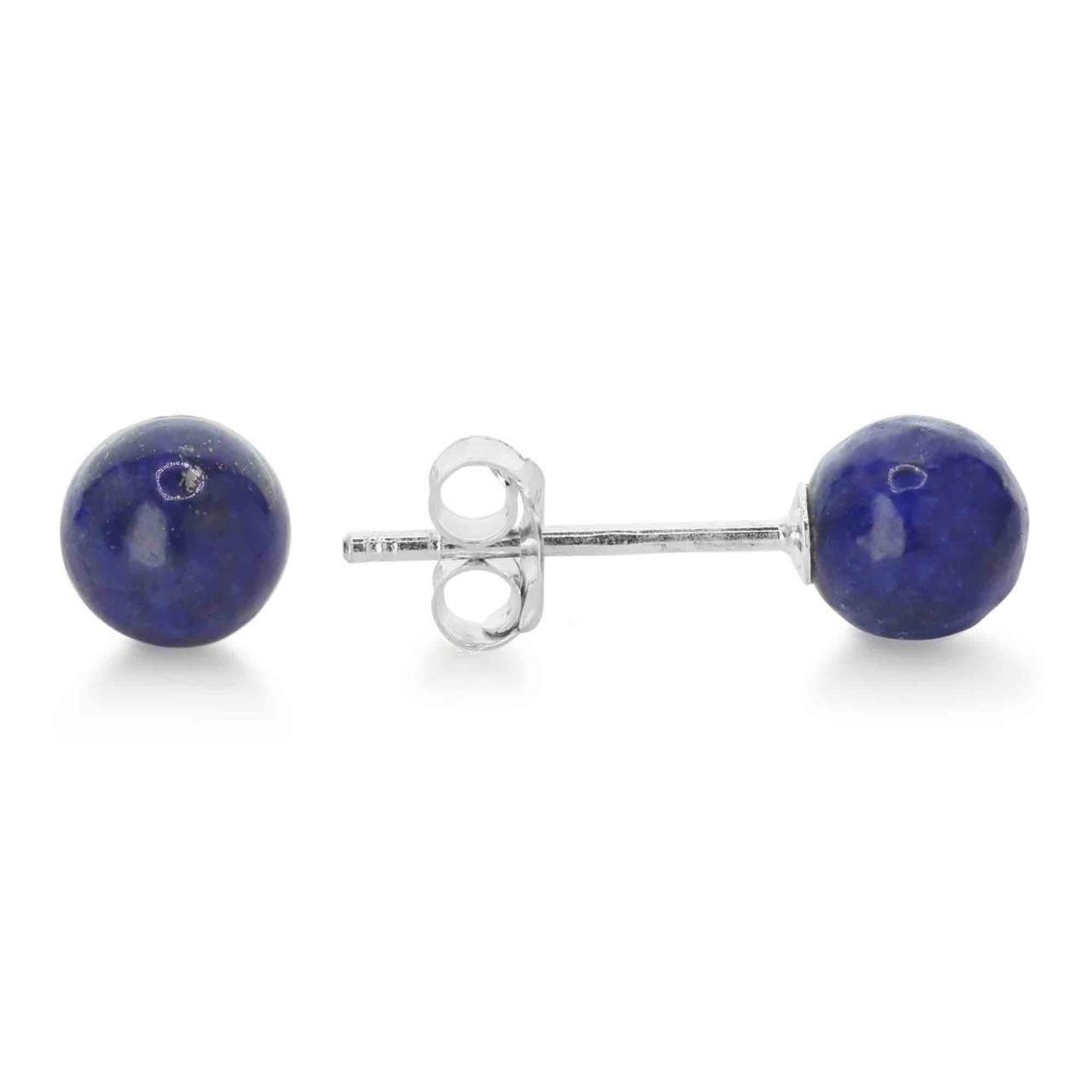 Aros Plata 925 Lapislázuli Esfera 6mm Mujer Piedra Sabiduría-0