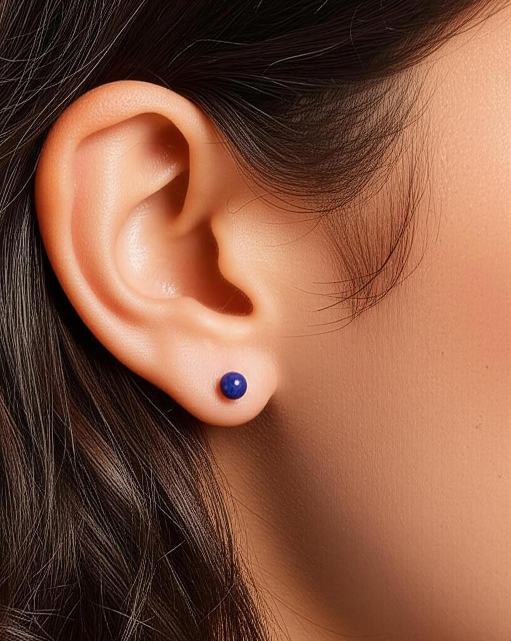 Aros Plata 925 Lapislázuli Esfera 6mm Mujer Piedra Sabiduría-1
