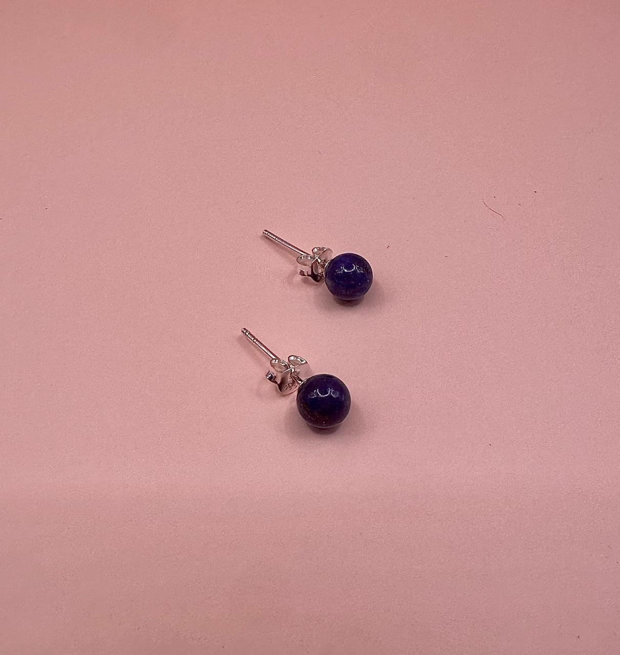 Aros Plata 925 Lapislázuli Esfera 6mm Mujer Piedra Sabiduría-4