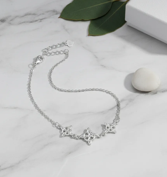 Pulsera De Nudo De Brujas Plata Fina Ajustable Protección-2