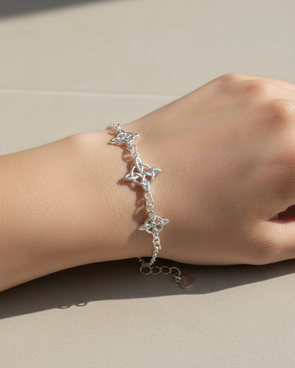 Pulsera De Nudo De Brujas Plata Fina Ajustable Protección-4