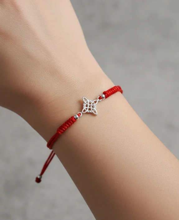 Pulsera Hilo Rojo Nudo De Brujas Plata Fina Protección Mujer-2