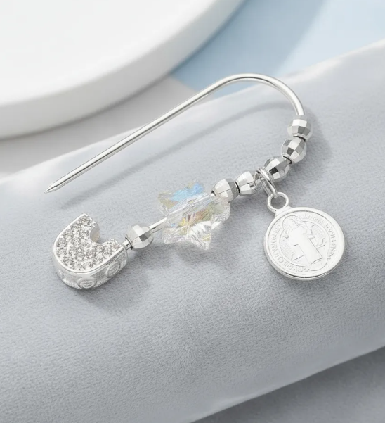 Prendedor Broche Alfiler Bebe Plata 925 San Benito Y Cristal-2