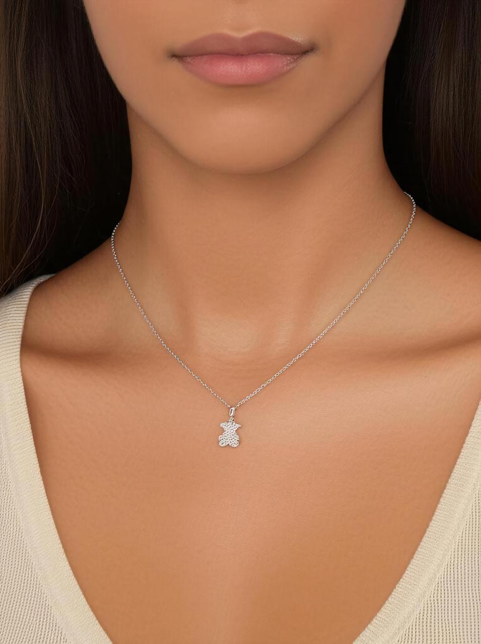 Collar Plata Fina 925 Oso Con Microcircones Mujer Moda-2