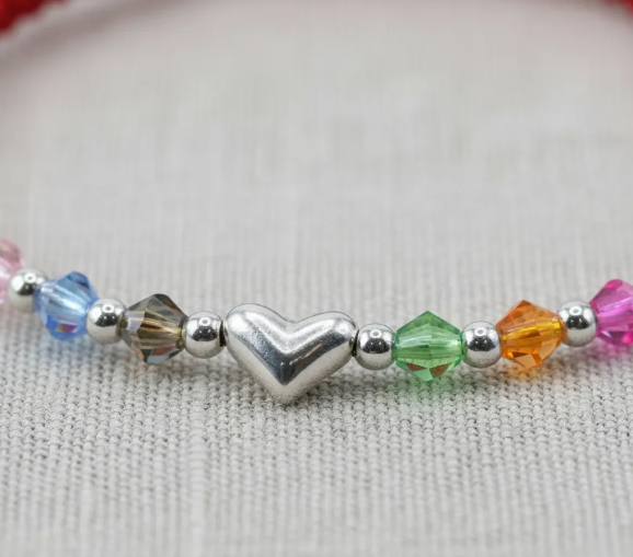 Pulsera Hilo Rojo Corazón Esferas Plata Fina 925 Cristales Mujer-4