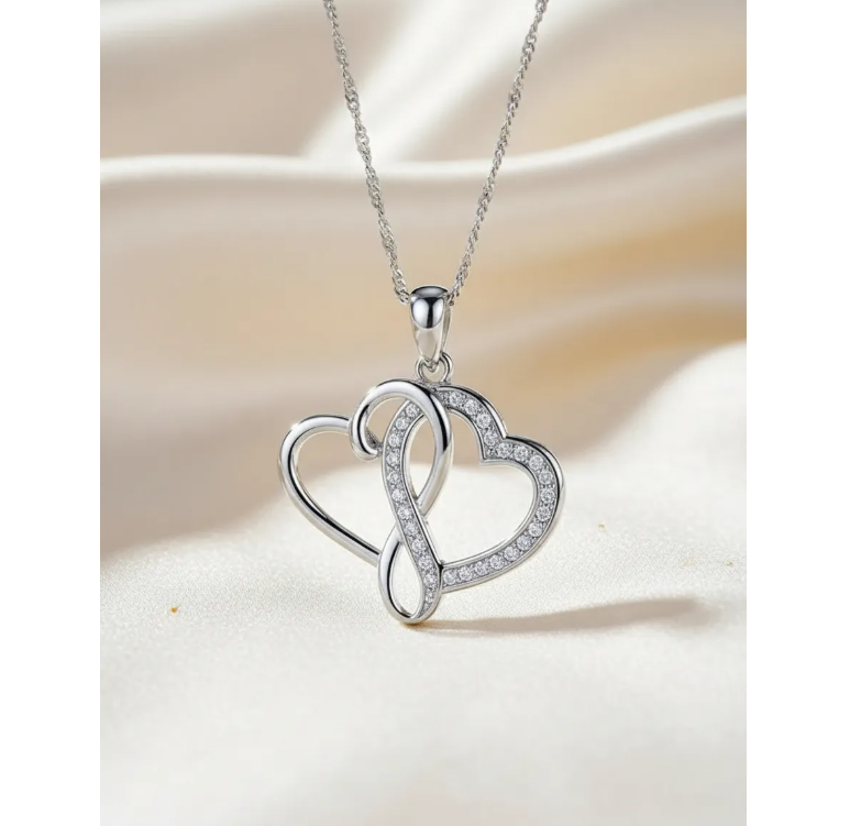 Collar Plata 925 Corazones Unidos Infinito Regalo San Valentin-4