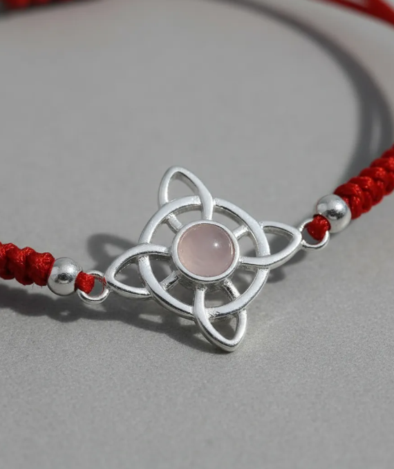 Pulsera Hilo Rojo Nudo De Brujas Plata Cuarzo Rosa amor y proteccion-2