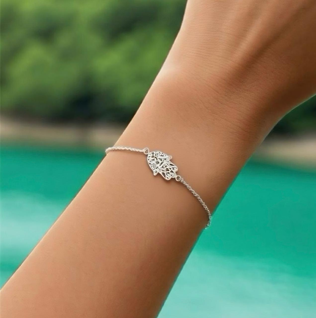 Pulsera Plata Fina 925 Mano De Fatima Amuleto De Proteccion-2