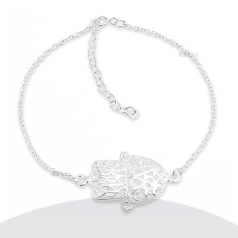 Pulsera Plata Fina 925 Mano De Fatima Amuleto De Proteccion-0