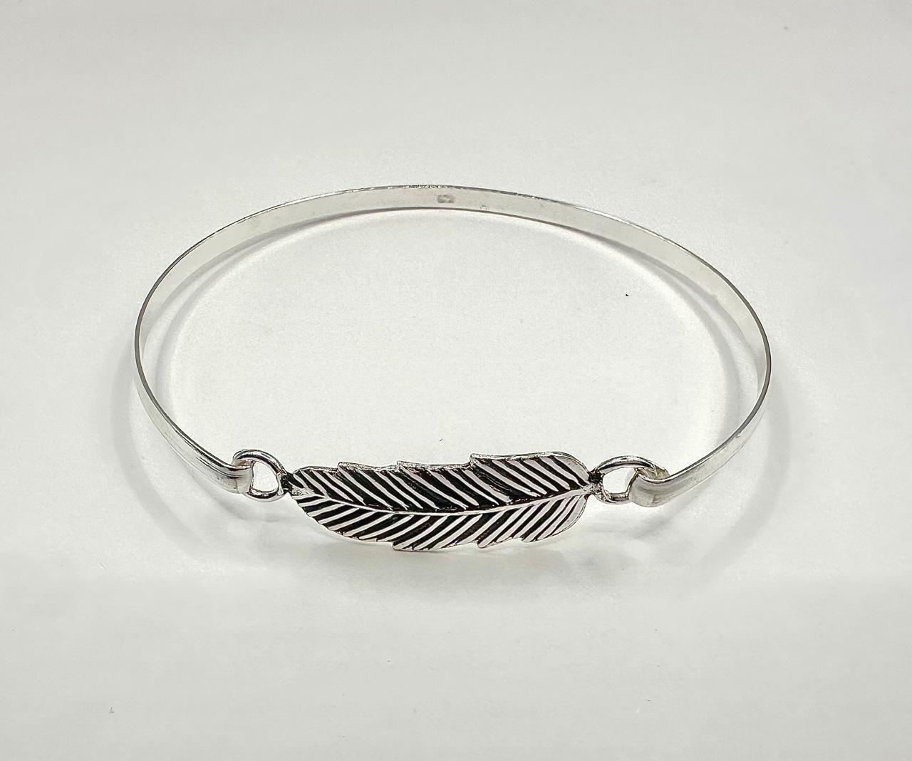 Pulsera Rígida Esclava Hoja Plata Fina 925 Envejecida Mujer-2