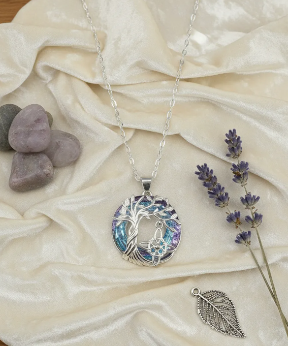 Collar Plata 925 Árbol De Vida Nudo De Brujas hecho con Cristal Swarovski-2