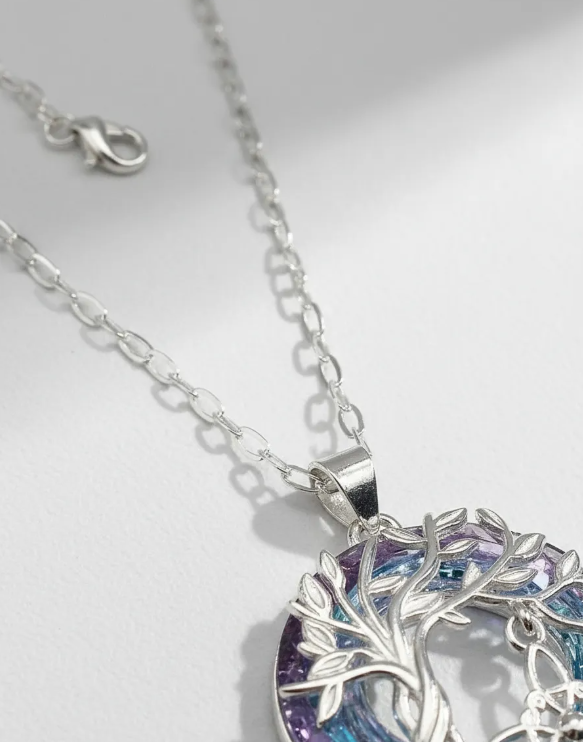 Collar Plata 925 Árbol De Vida Nudo De Brujas hecho con Cristal Swarovski-3