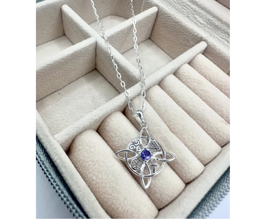 Collar Plata Fina 925 Nudo De Brujas Circón Amatista Proteccion-2