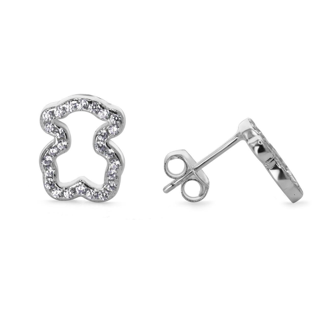 Aros Plata Ley 925 Silueta Osito Con Circones Mujer Moda-0