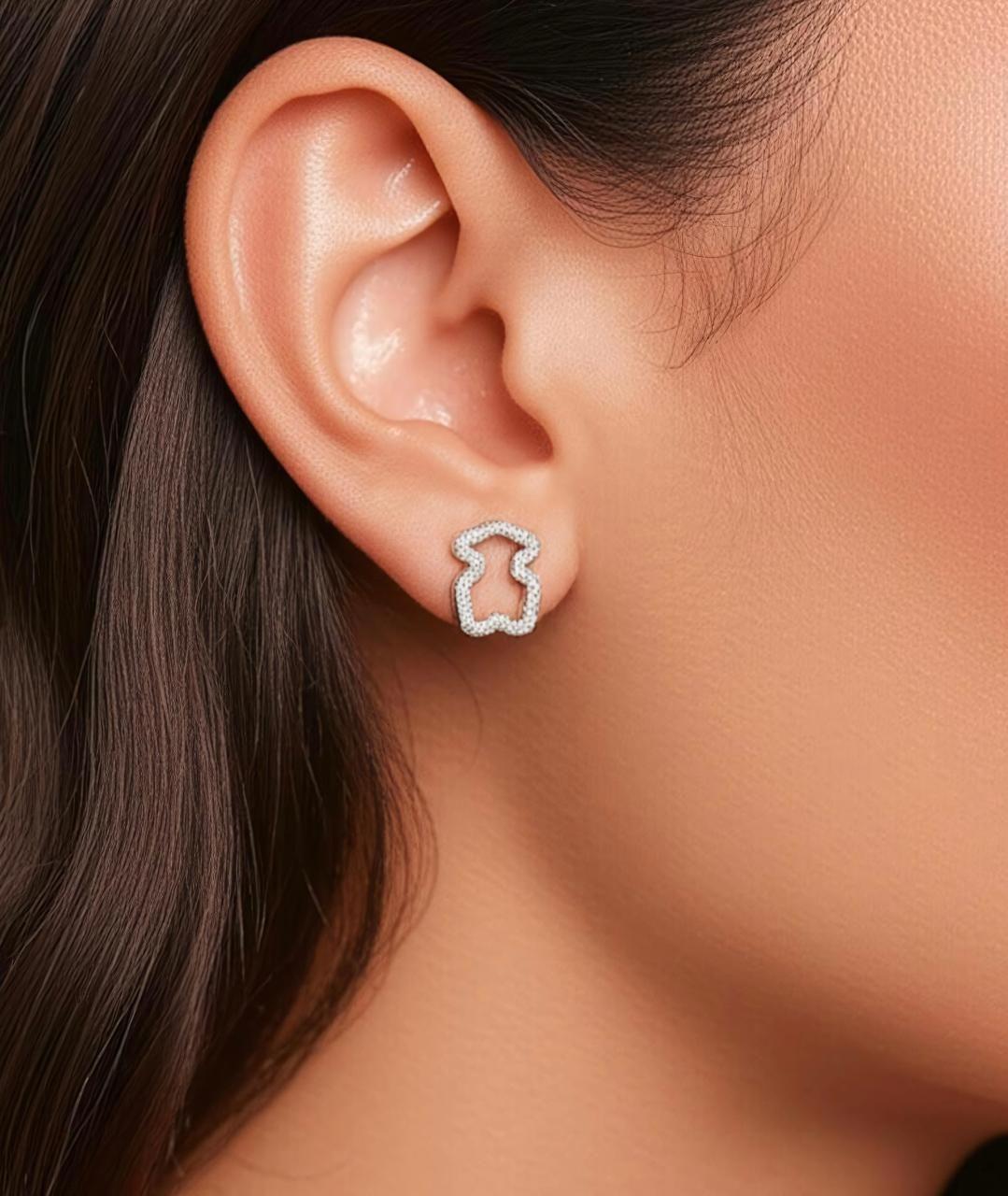 Aros Plata Ley 925 Silueta Osito Con Circones Mujer Moda-1