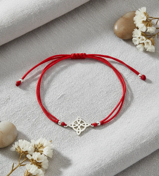 Pulsera Hilo Rojo Nudo De Brujas plata fina 925 Protección-3