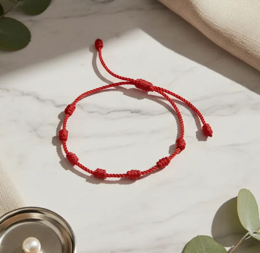 Pulsera Hilo Rojo 7 Nudos De Protección Y Suerte Ajustable-4