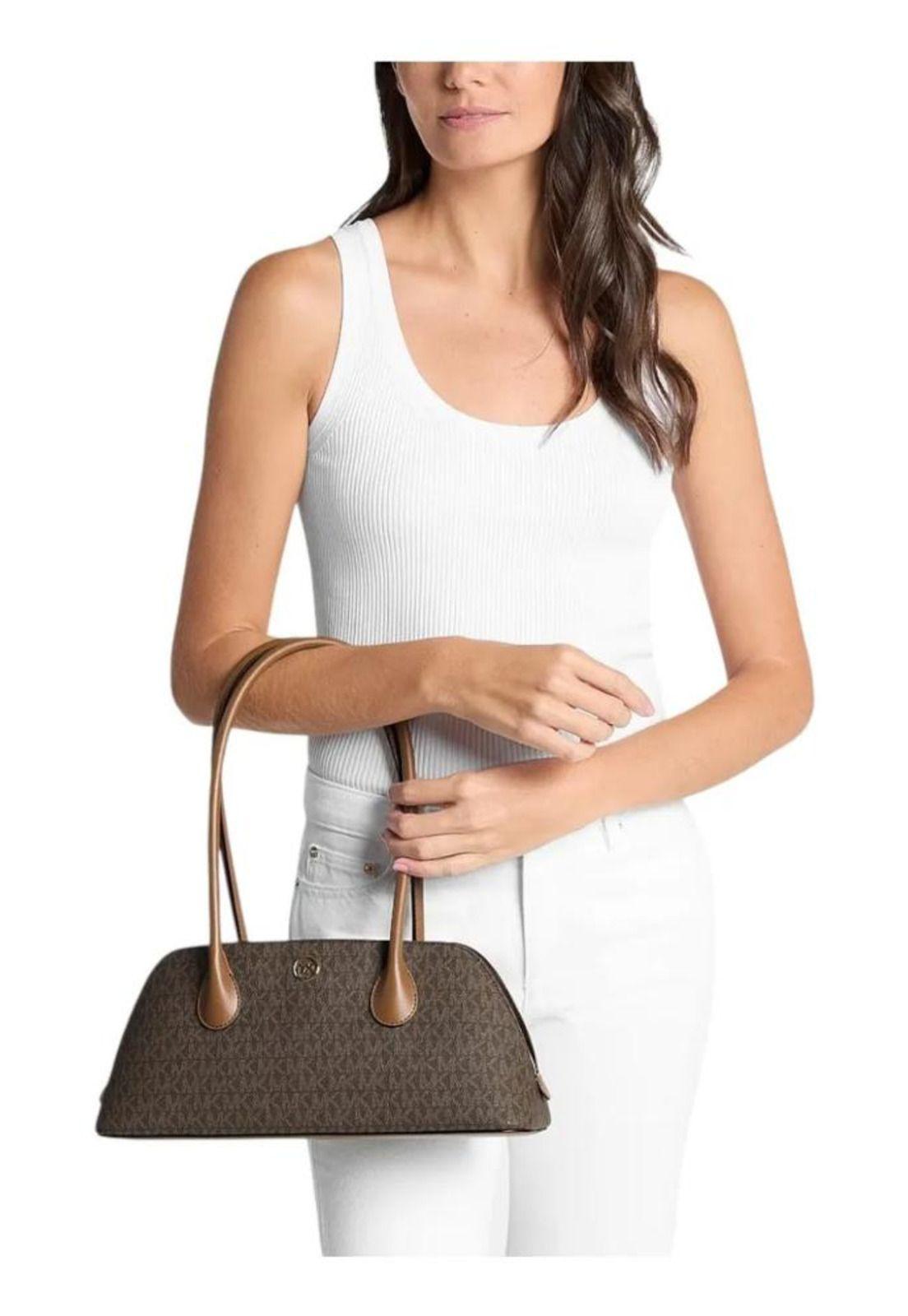 Cartera Michael Kors Modelo Petra Mujer Original Marrón Monograma Dorados-1
