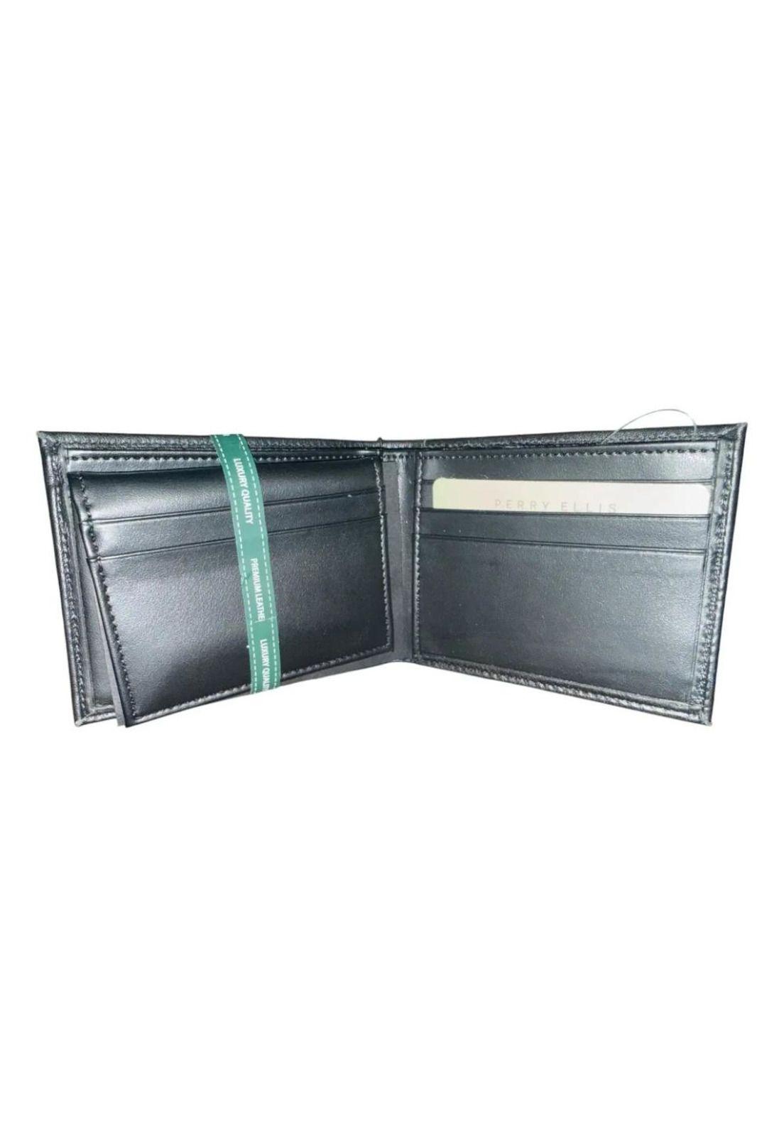 Billetera De Cuero Perry Ellis Hombre En Caja Negro Liso-1