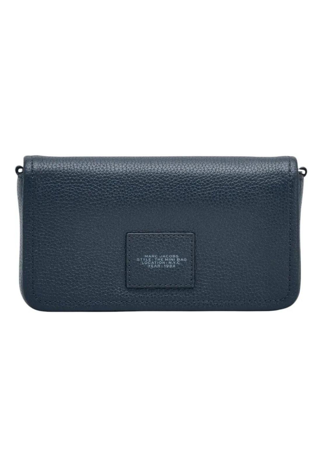 Cartera Crossbody Marc Jacobs Modelo The Mini Bag Cuero Azul Marino Lisa Plateados-1