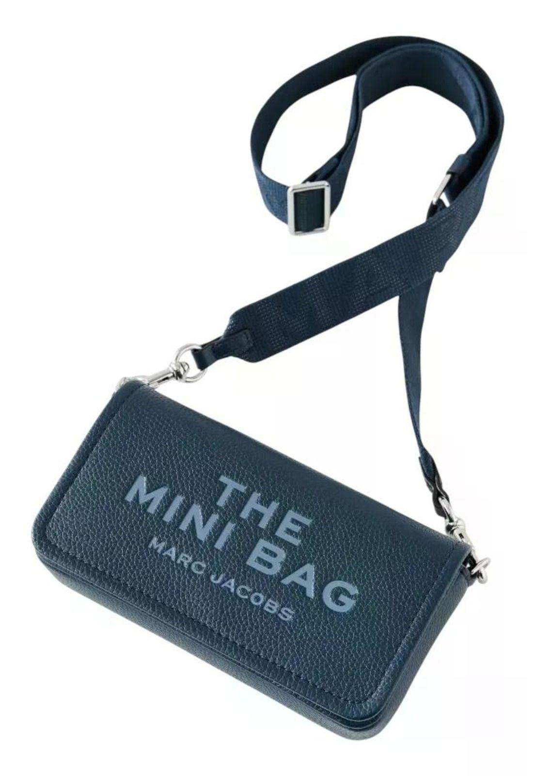 Cartera Crossbody Marc Jacobs Modelo The Mini Bag Cuero Azul Marino Lisa Plateados-3