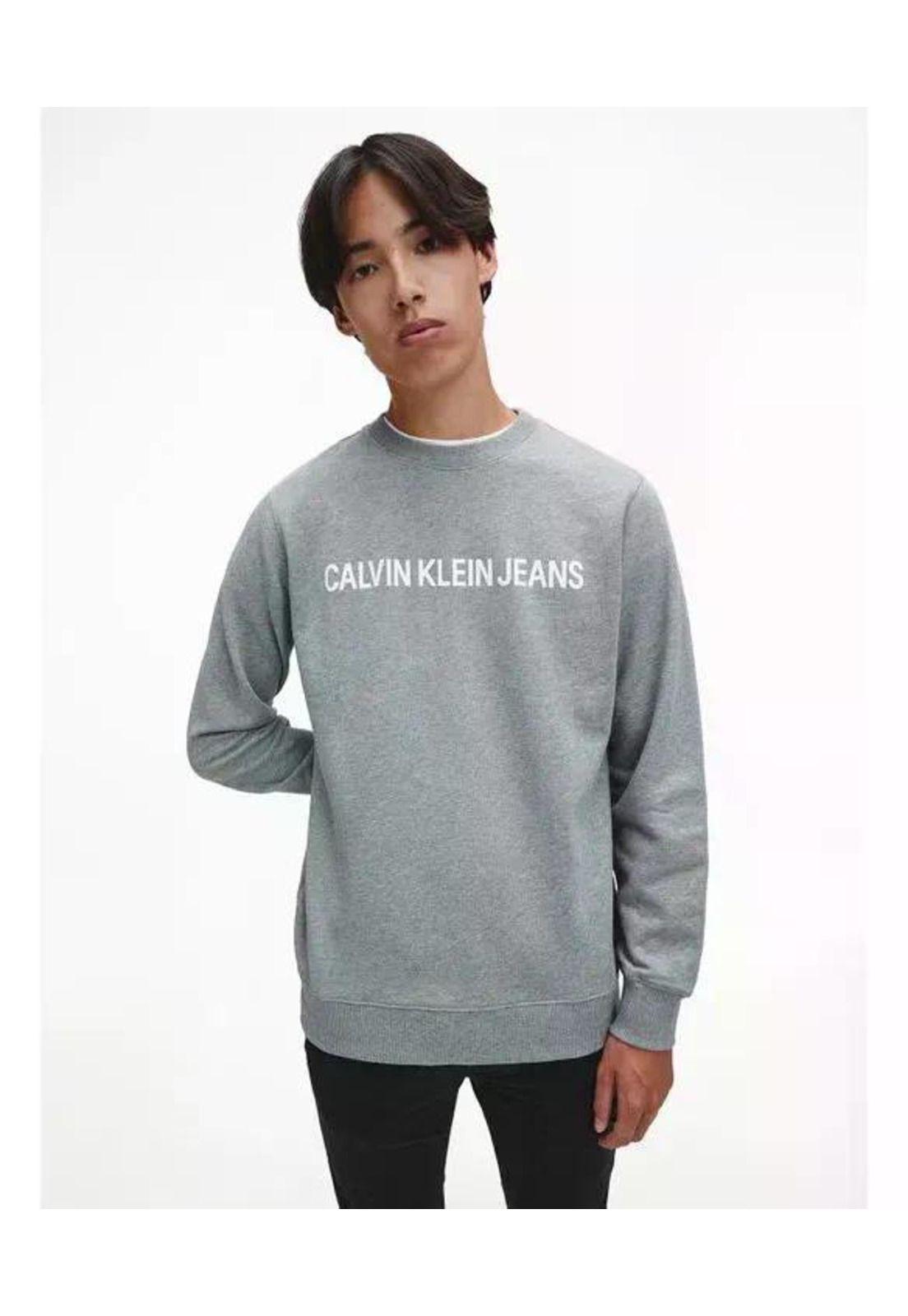 Polerón Hombre Calvin Klein Jeans Hombre L Plateado Lisa-0