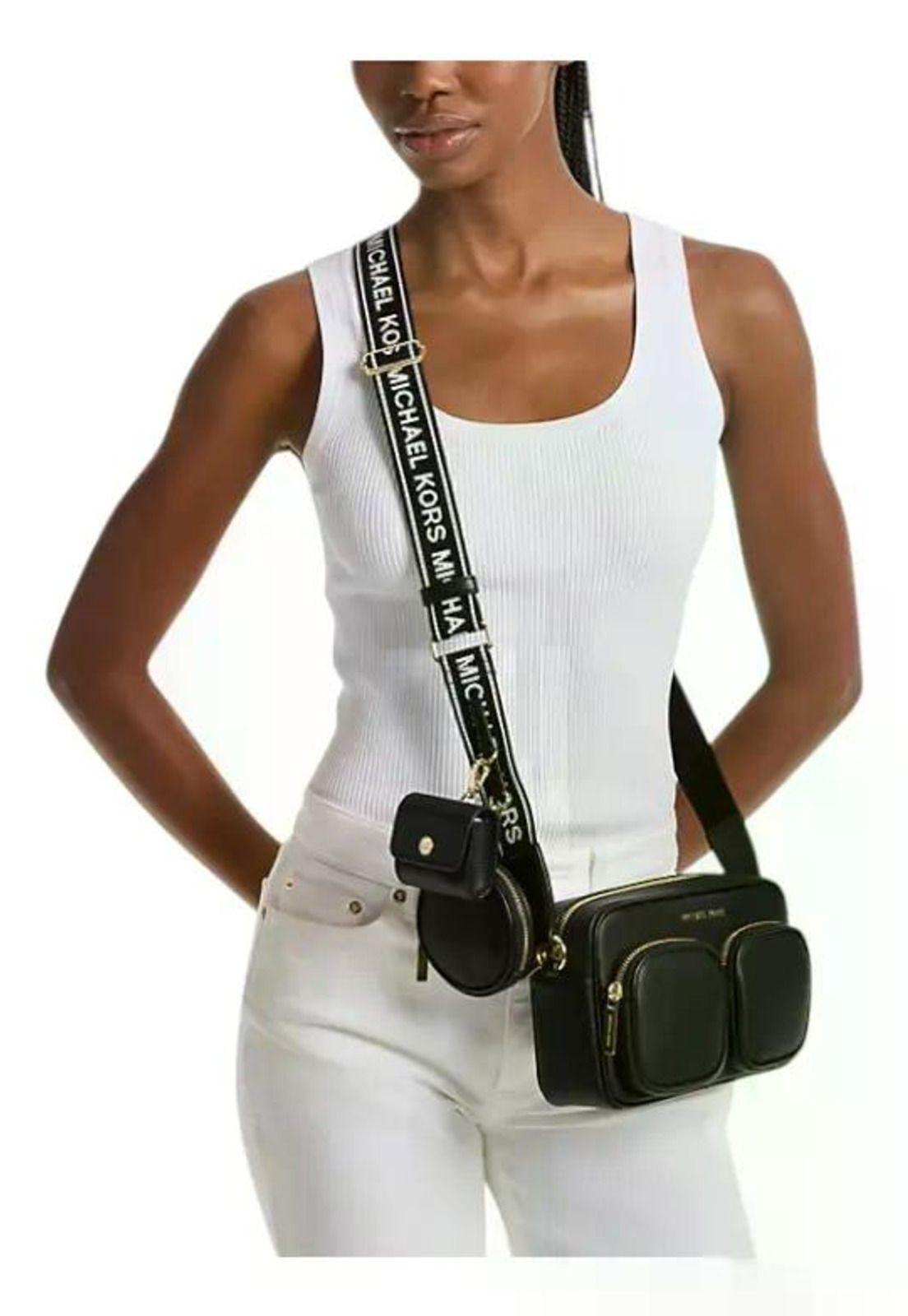 Crossbody Michael Kors Jet Set Con Monedero Y Porta AirPods. Negro Lisa Dorado-4