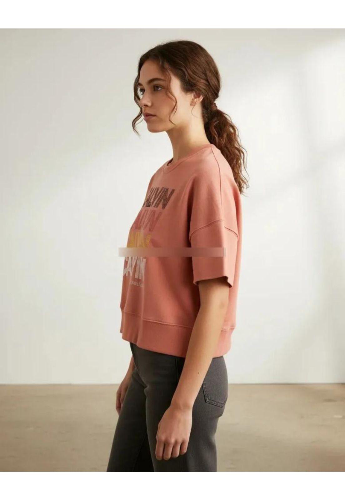 Polerón Manga Corta Calvin Klein De Mujer M Terracota Lisa-2