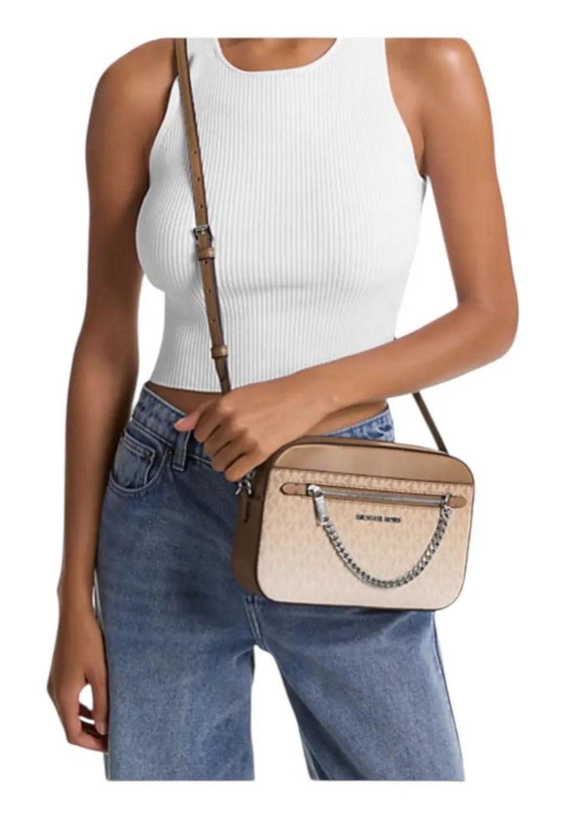 Cartera Crossbody Michael Kors Jet Set Item Chain Original. Azul Oscuro Lisa Dorado-1