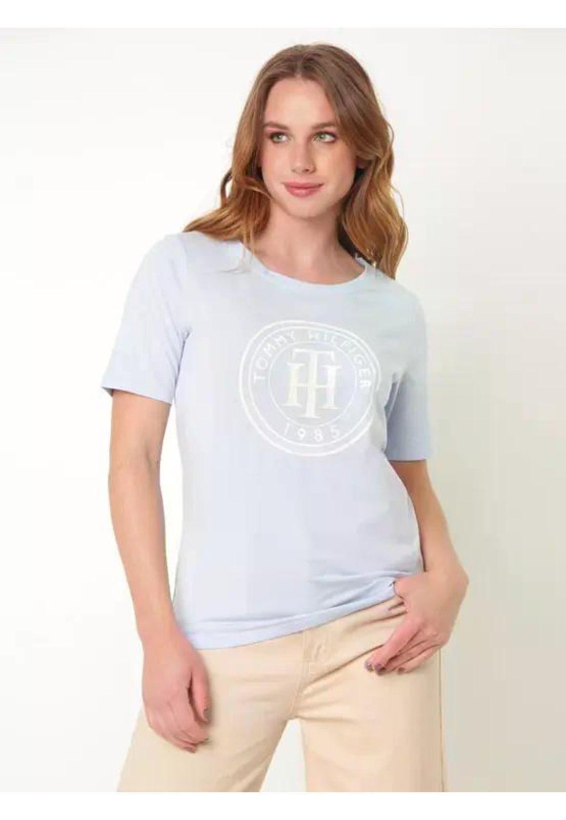 Polera Mujer Tommy Hilfiger Manga Corta Algodón Azul Claro Xs-2