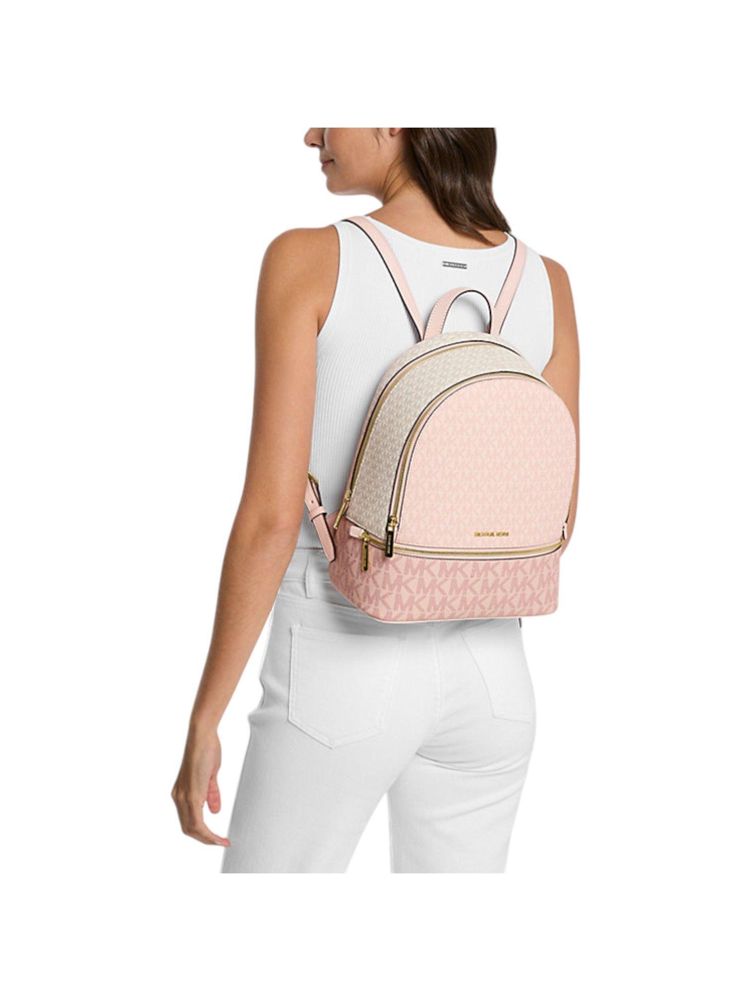 Mochila Michael Kors Modelo Rhea Mediana Color Rosa Claro Diseño De La Tela Monograma-3