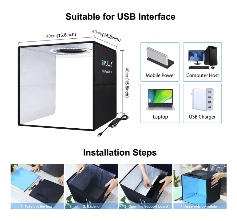 Estudio Fotogr fico Pulux Port til 40cm con Luz LED y 12 Fondos-5