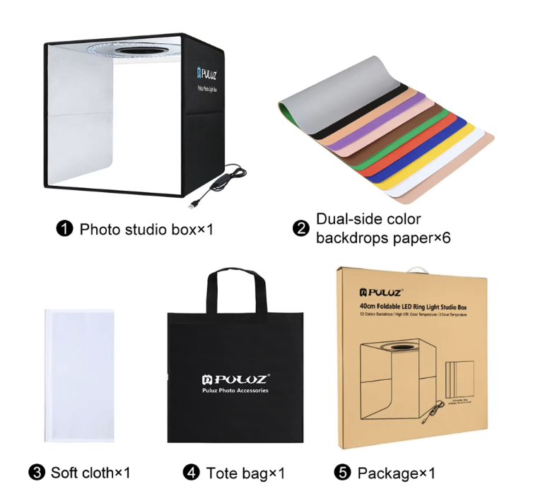 Estudio Fotogr fico Pulux Port til 40cm con Luz LED y 12 Fondos-6