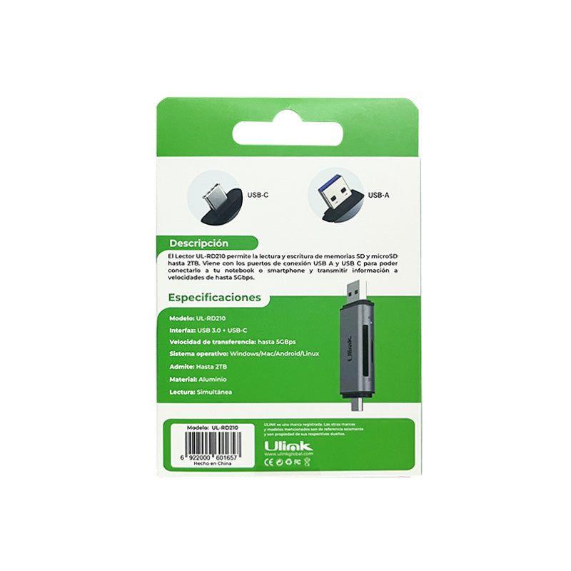 Lector de memoria dual USB C y USB 3.0 SD Micro SD UL-RD210-3