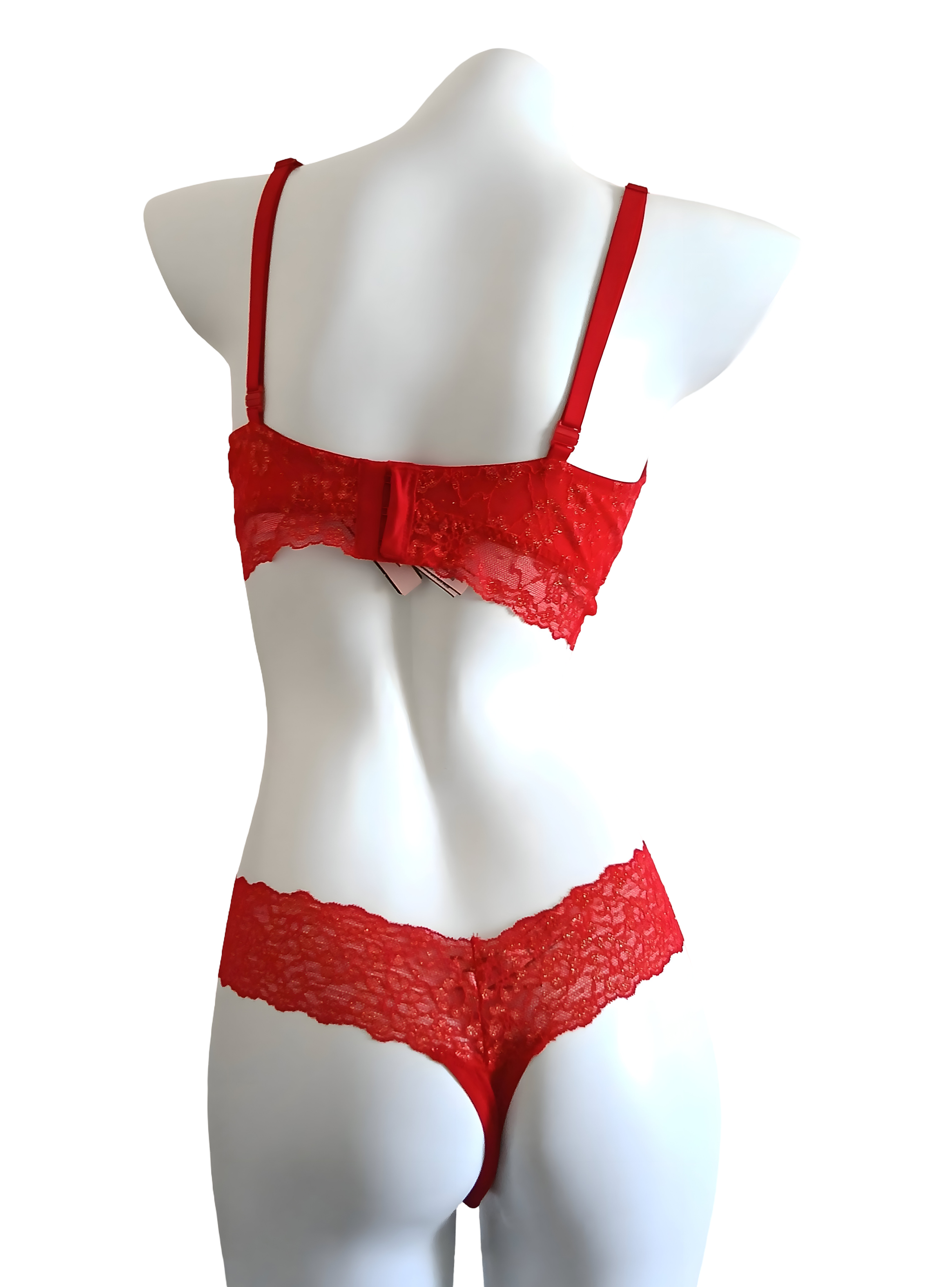 Exquisito conjunto de lencería Victoria's Secret de color rojo con encajes-2