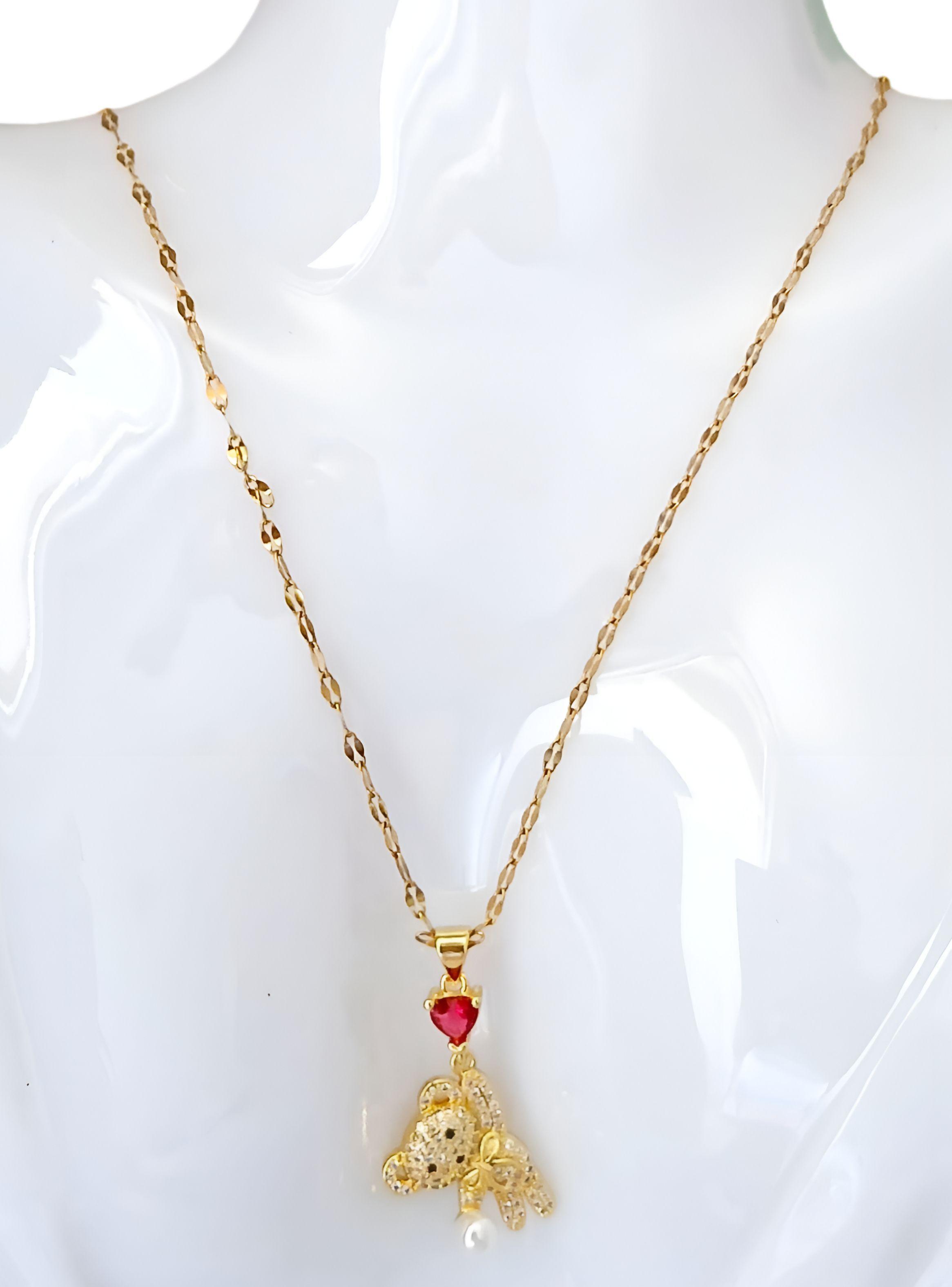 COLLAR DE MUJER OSITO Y CORAZÓN DE ACERO BAÑADO EN ORO 18K -2