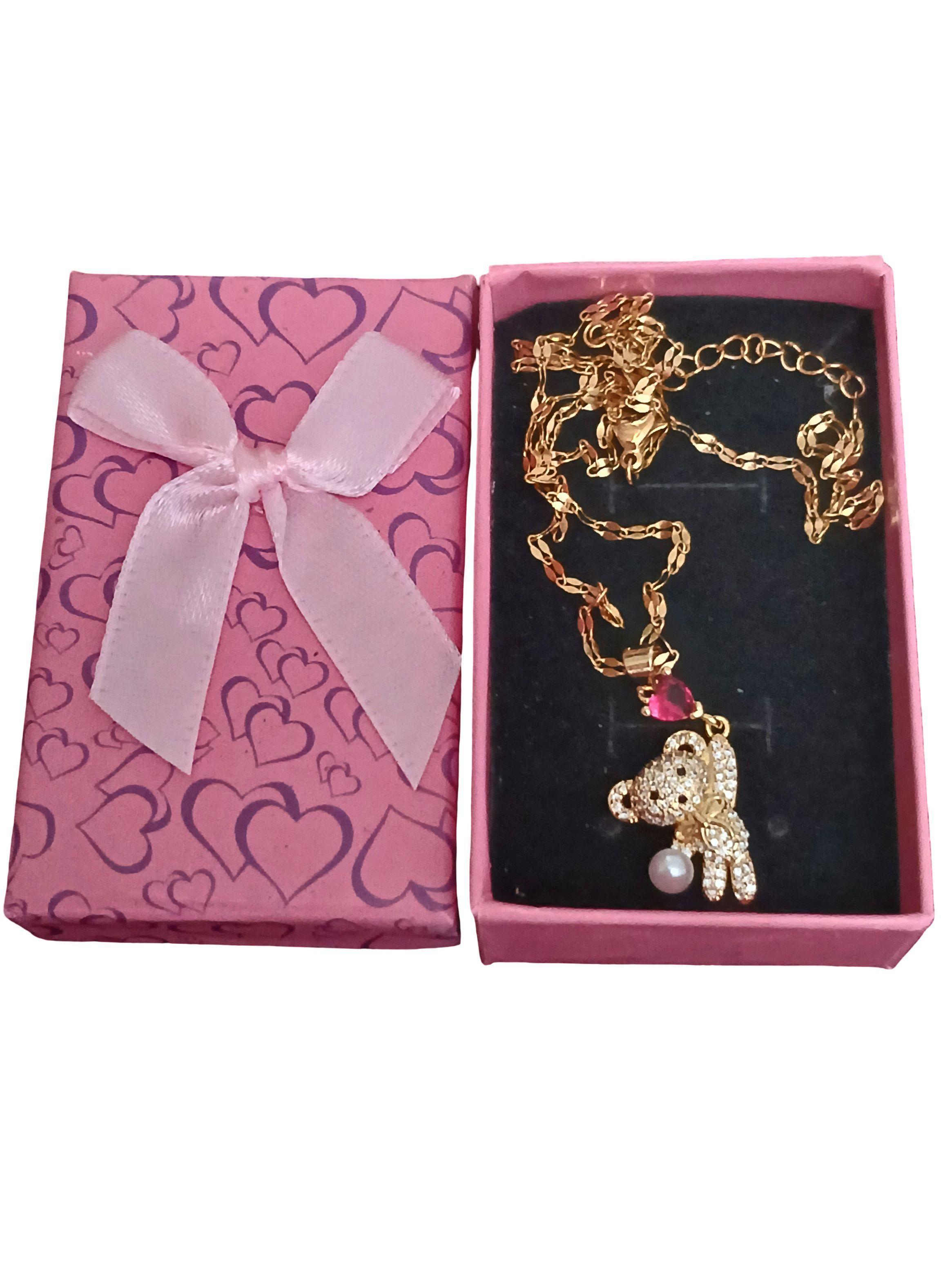 COLLAR DE MUJER OSITO Y CORAZÓN DE ACERO BAÑADO EN ORO 18K -5