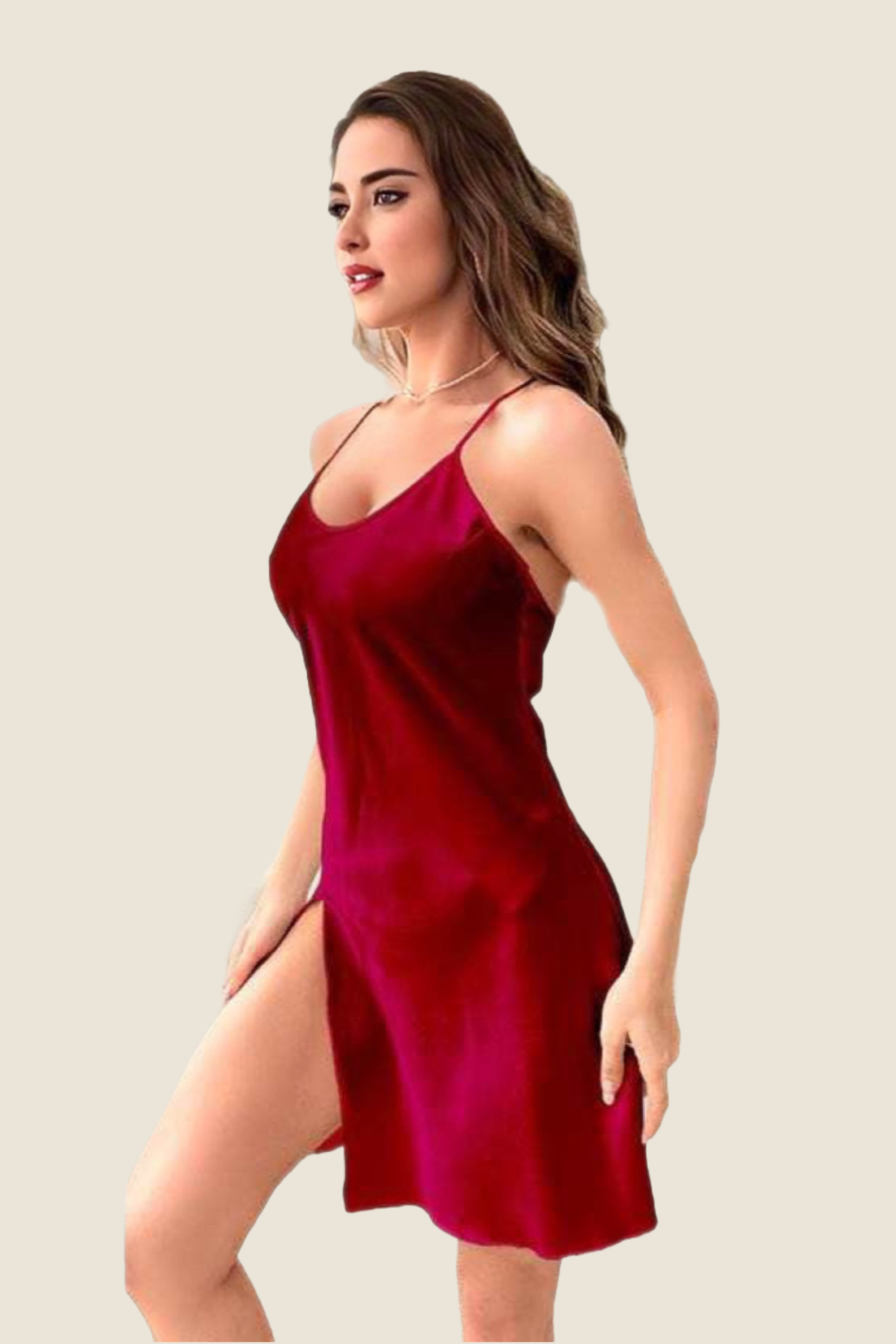 Pijama mujer -Camisa de dormir Satín Rojo italiano Boomia