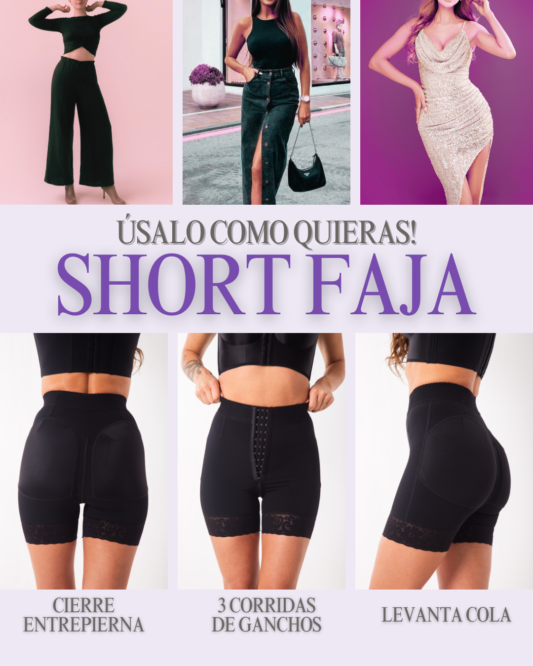 Short Faja Mujer Negro Levanta Glúteos-3