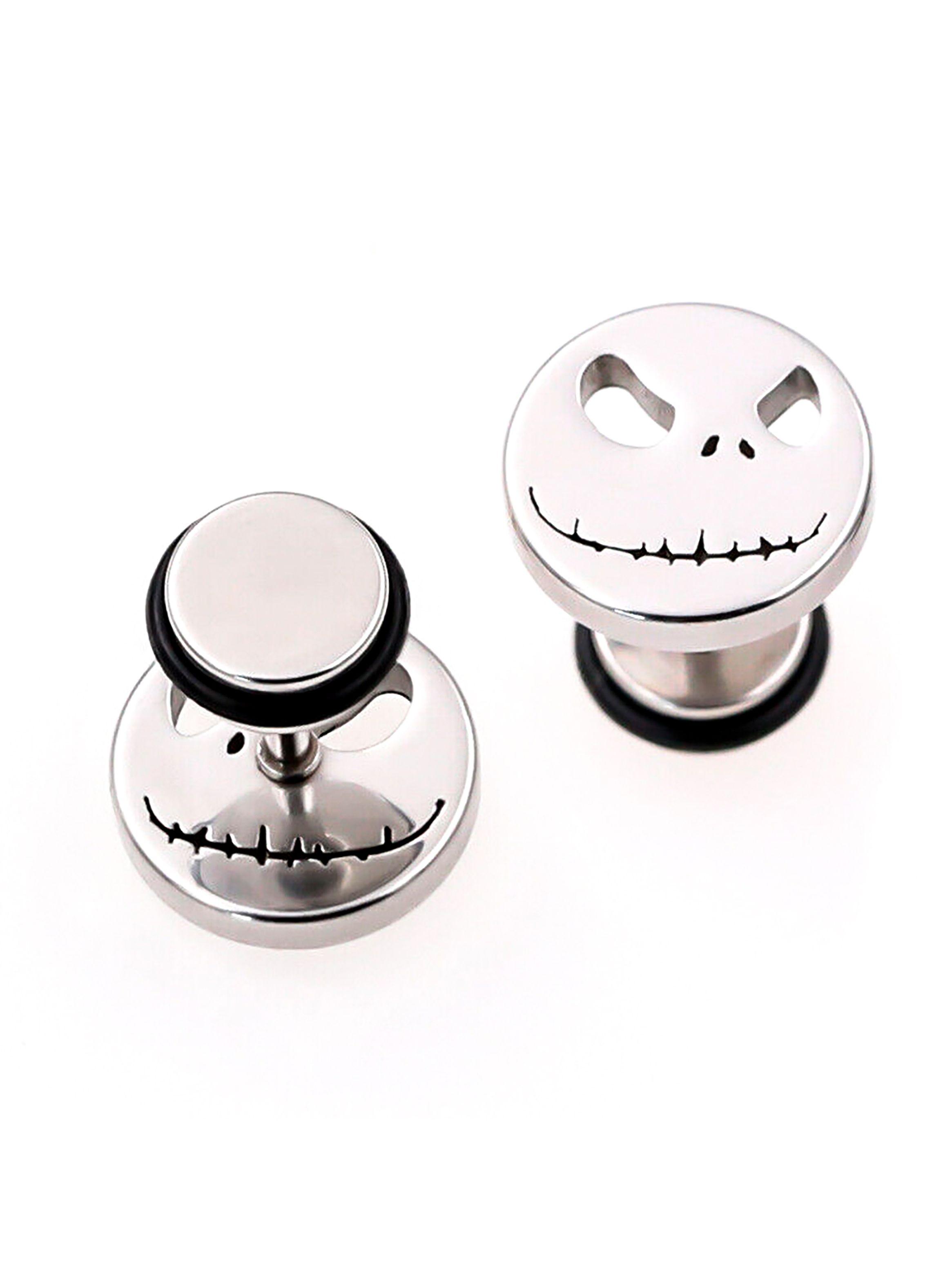 Aros de Acero Unisex Aretes Oreja Diseño Jack Skellington Plateado-6