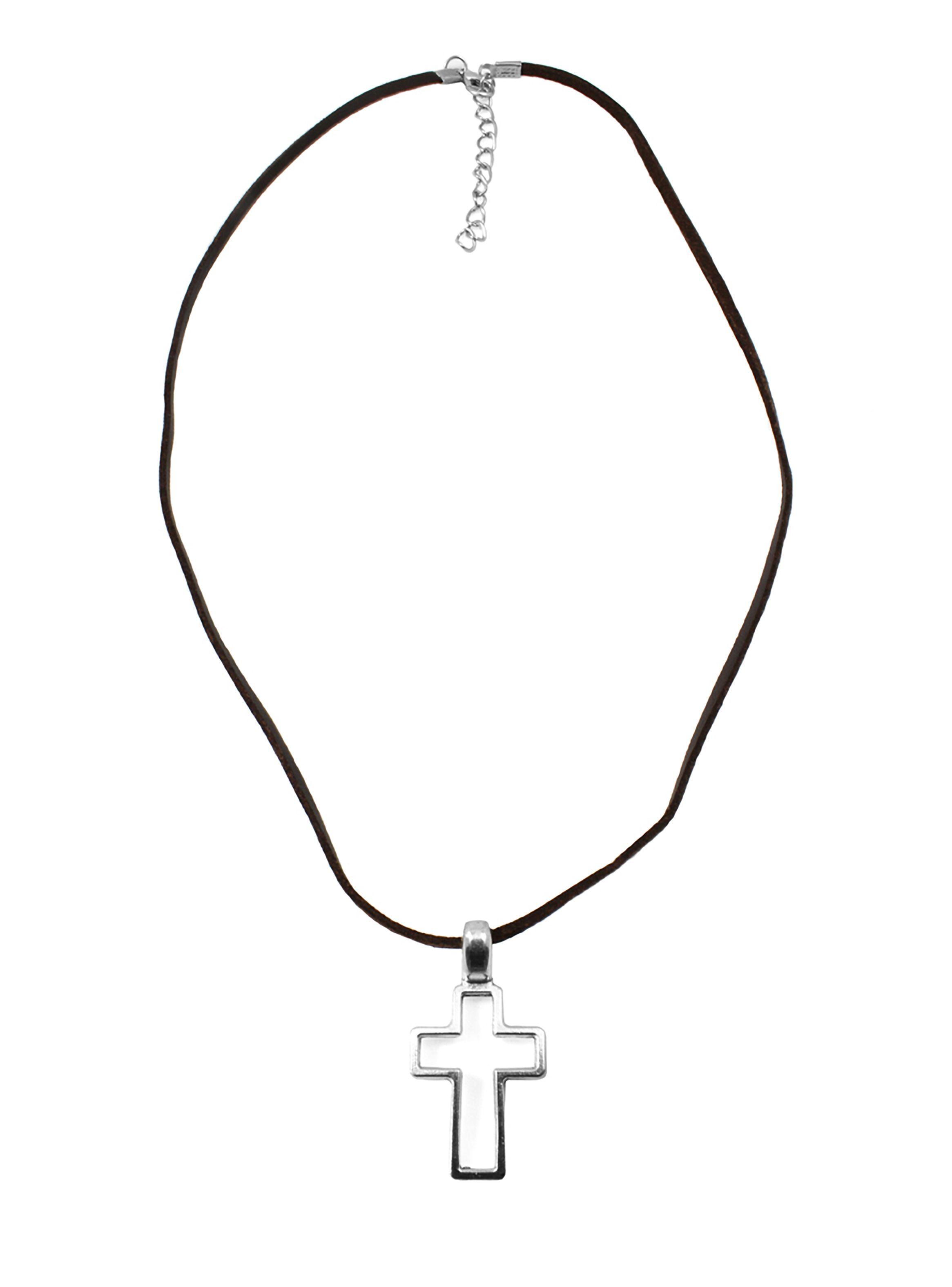 Collar con Silueta de Cruz en Acero Color Plata-0