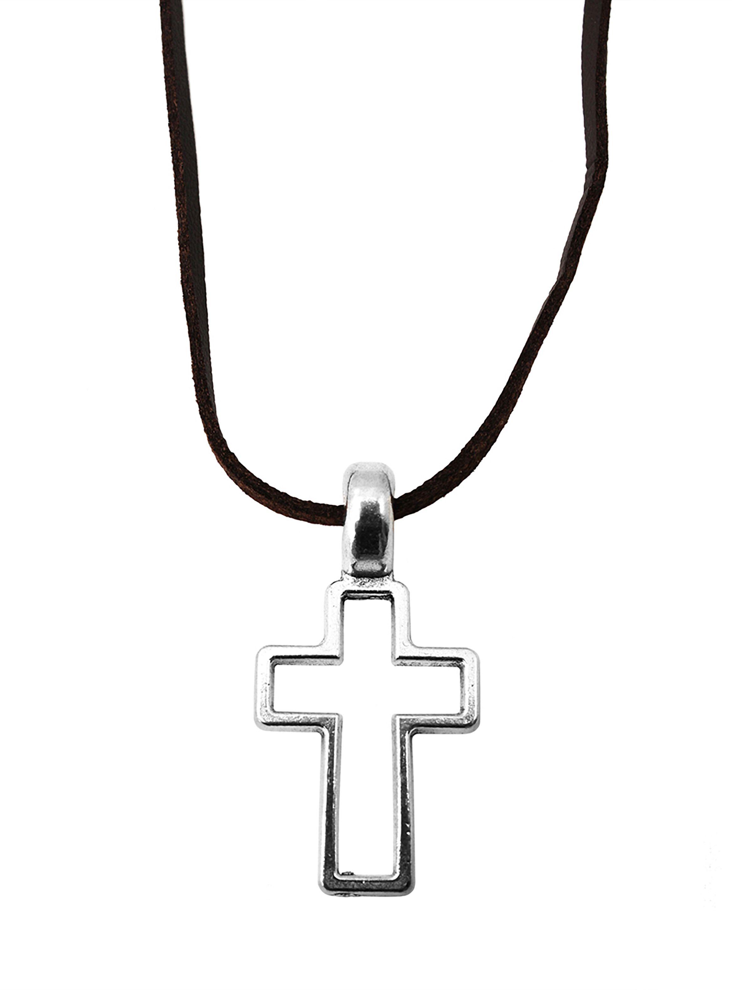 Collar con Silueta de Cruz en Acero Color Plata-1