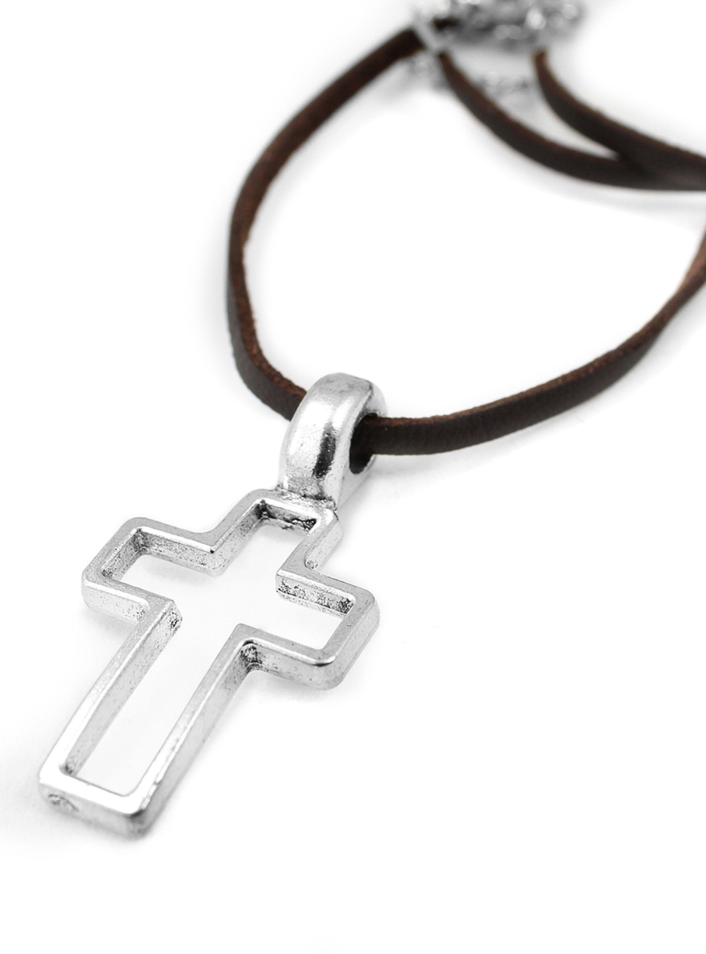 Collar con Silueta de Cruz en Acero Color Plata-2