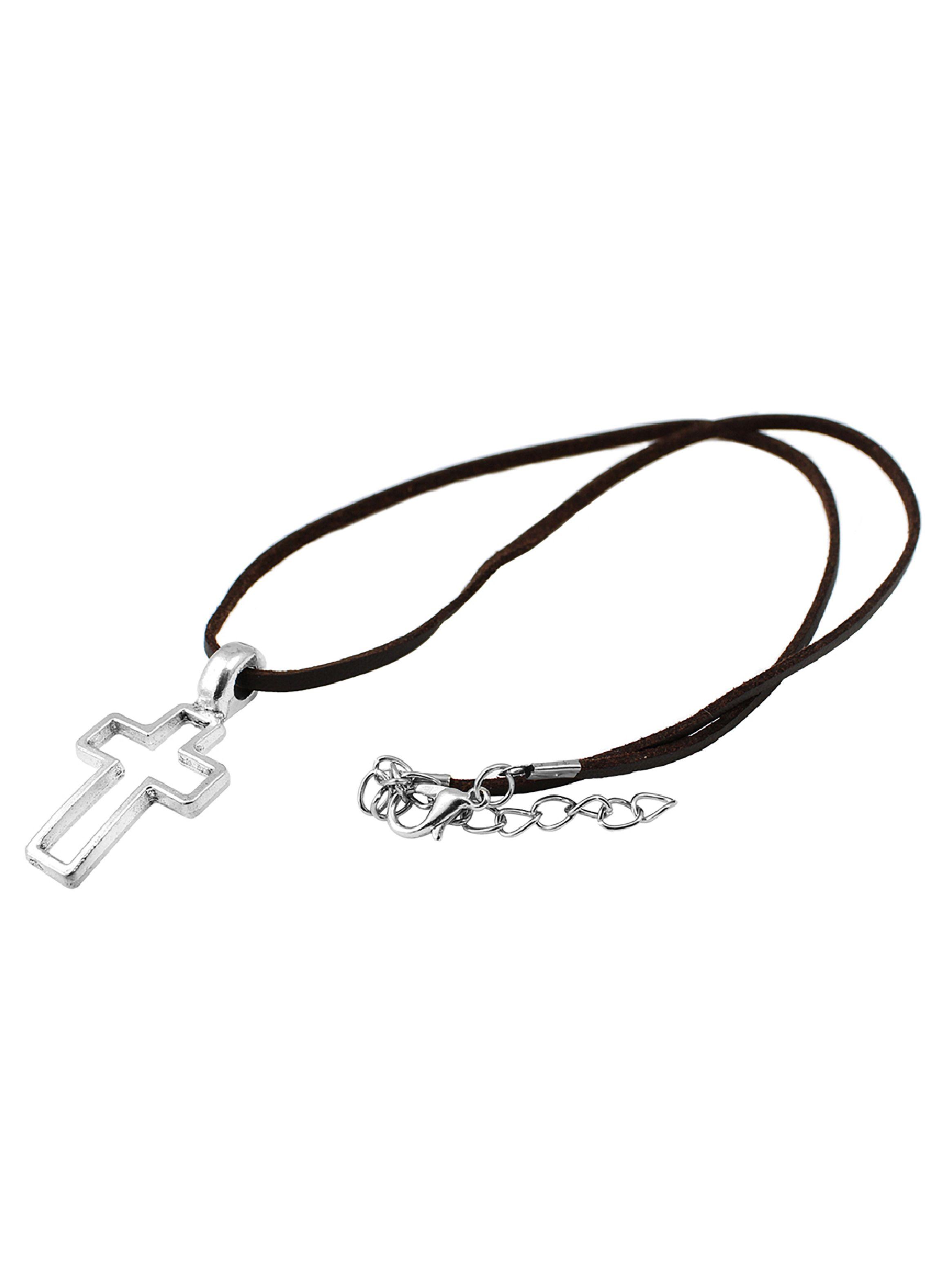 Collar con Silueta de Cruz en Acero Color Plata-4